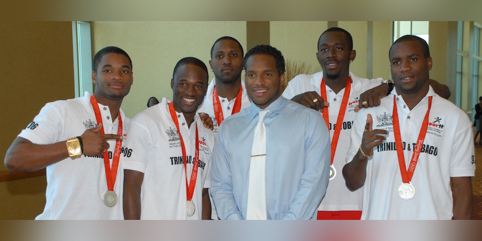 Ato Boldon with medalists L to R: